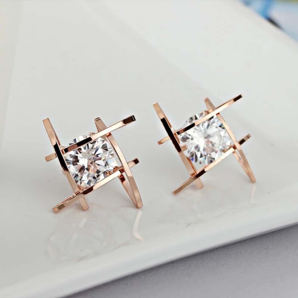 3/$23 "Caged diamond" Stud Earrings - Picture 2 of 7